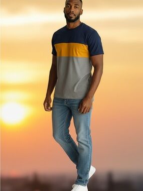 African men shirt Colorblock Crewneck - Navy, Mustard & Gray